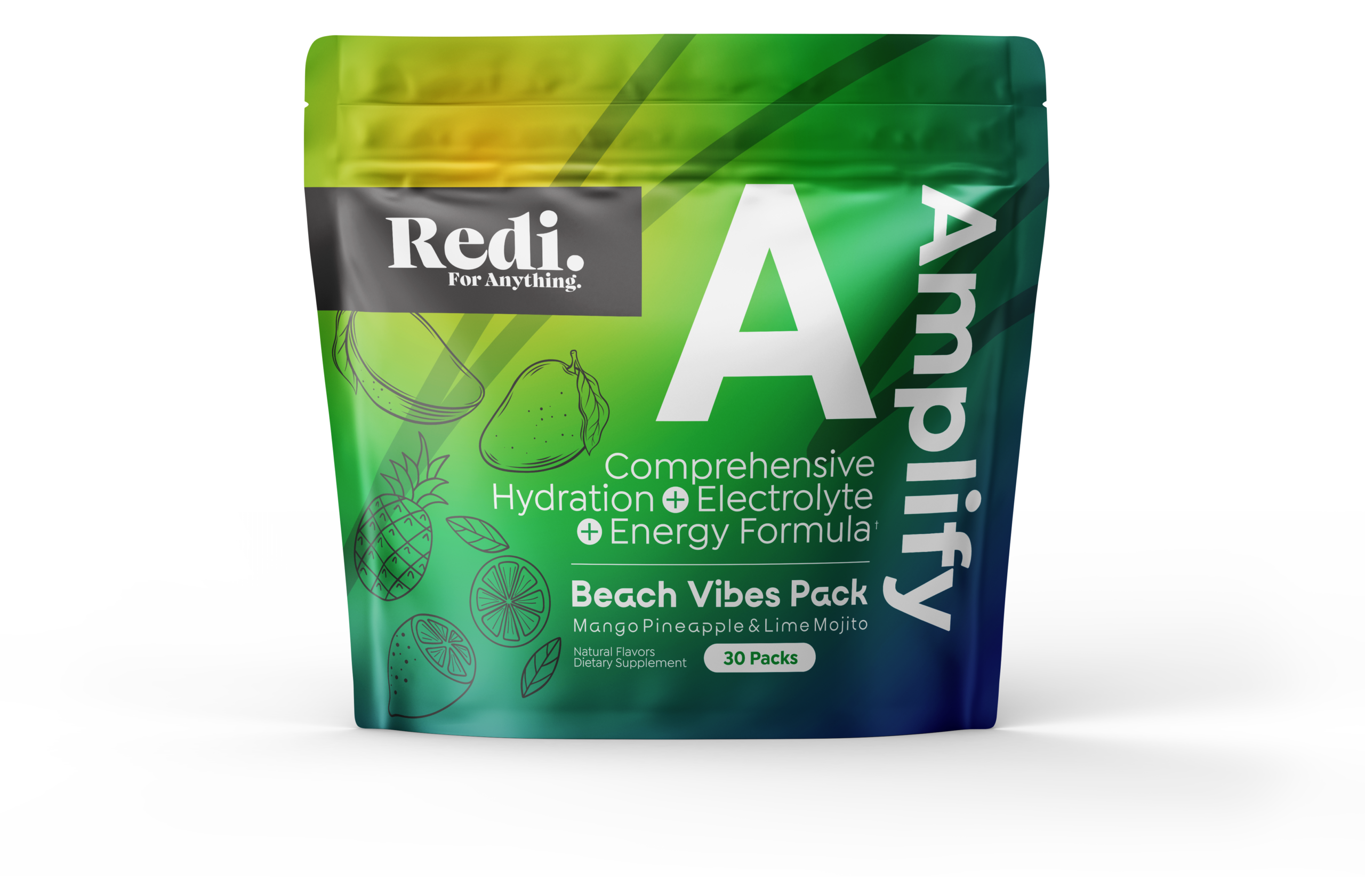 Redi Amplify electrolyte hydration and energy stick pack pouch, Beach Vibes Pack flavor
